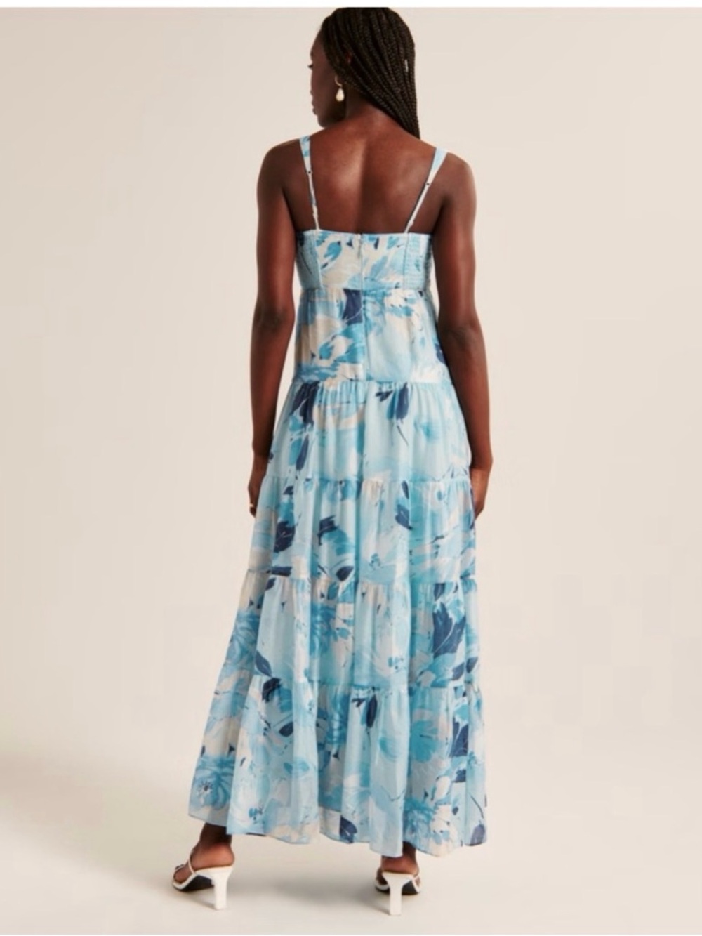 Abercrombie & Fitch Blue Floral Tiered Ruched Empire Waisted Maxi Dress Size M - Picture 7 of 13